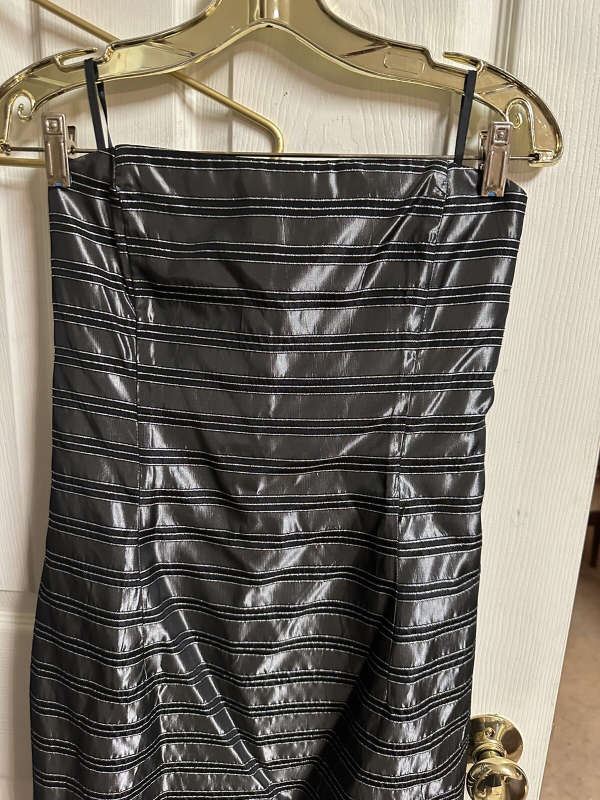 2pc Jacket Dress Set 90s Large Silver Gray Strapless Metallic Silky MOB Formal