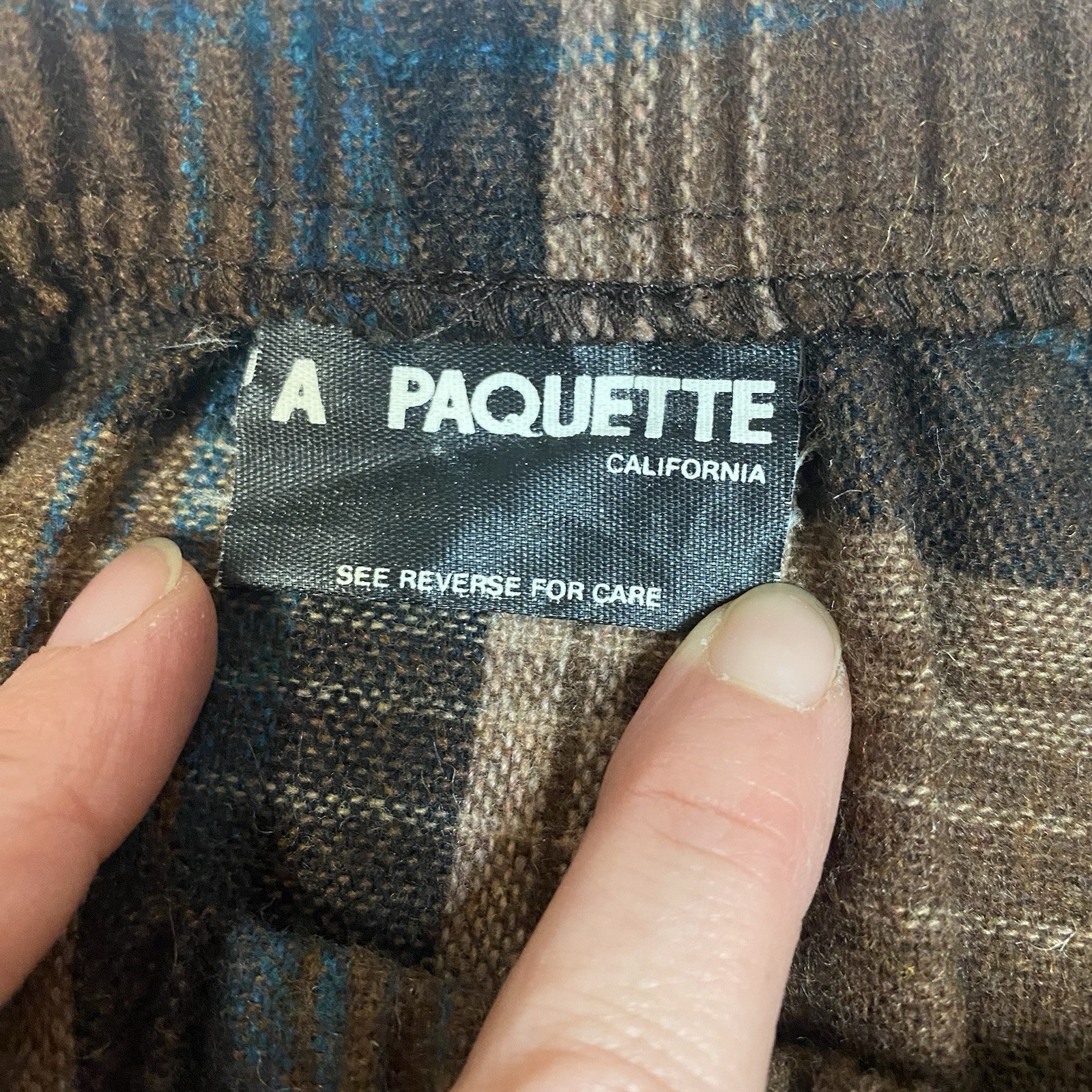 Vintage Half Circle Skirt Brown & Blue Plaid Flair W/ Pocket A Paquette
