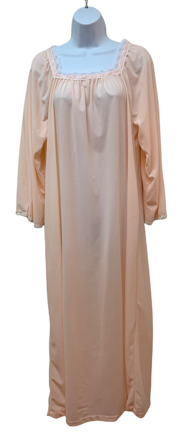 Vintage Damea Peach Brushed Nylon Long Gown Granny Nightgown Size M NEW NOS
