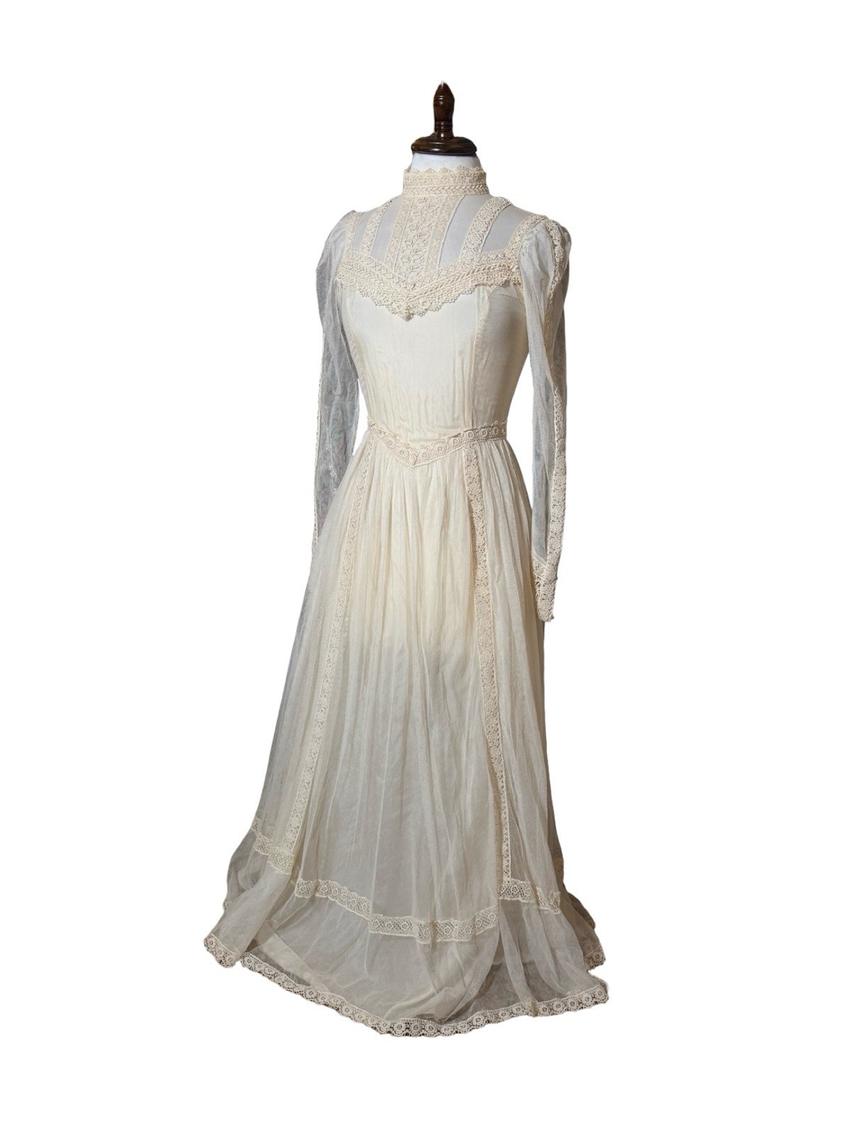 Vintage Jessica McClintock Ivory Lace Victorian Prairie Wedding Maxi Dress