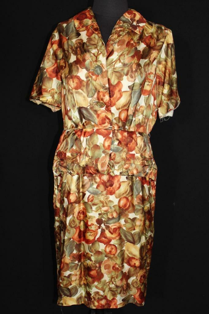 VINTAGE FRENCH 1950’S-1960’S SILK MUTED FLORAL PRINT DRESS SIZE 10-12