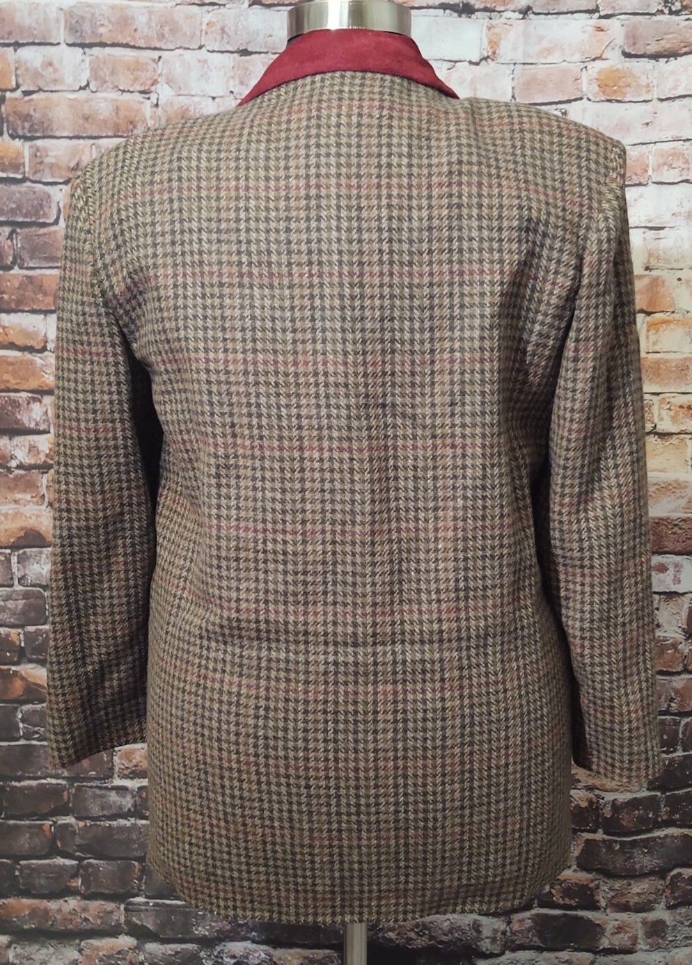 VINTAGE CHARACTER SUBURBAN WEAR WOOL TWEED SUEDE BLAZER JACKET MAROON GREEN sz16
