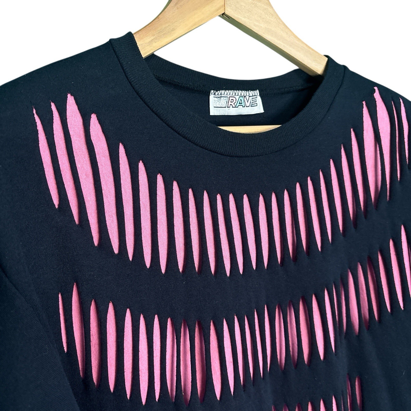 Vintage 80s Rave Black & Pink Slits Top