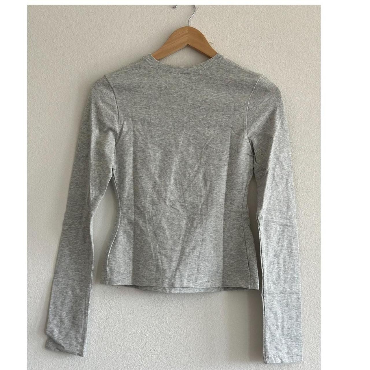 Skims Cotton Jersey Long Sleeve T-Shirt in Light Heather Grey | Size M Medium