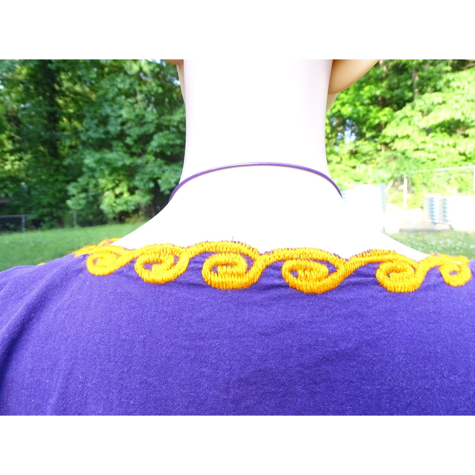 Vtg 70s Purple Floral Embroidered Blouse Boho Peasant Folk Art Top Small Medium
