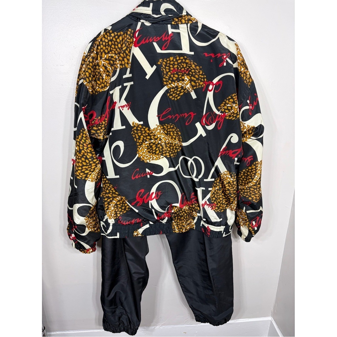 Vtg 90s EVR Sergio Valente Silk Leopard Print Tracksuit Set Bomber Pants Large