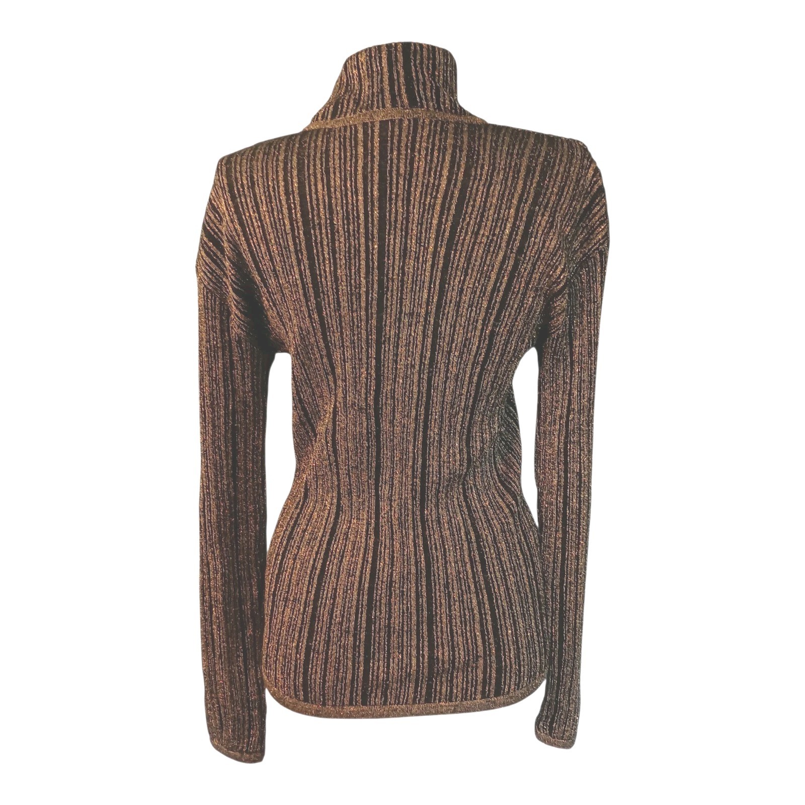 Vintage 70s Women Gold Metallic Sweater Mock Ribbed Hong Kong Darm Academia