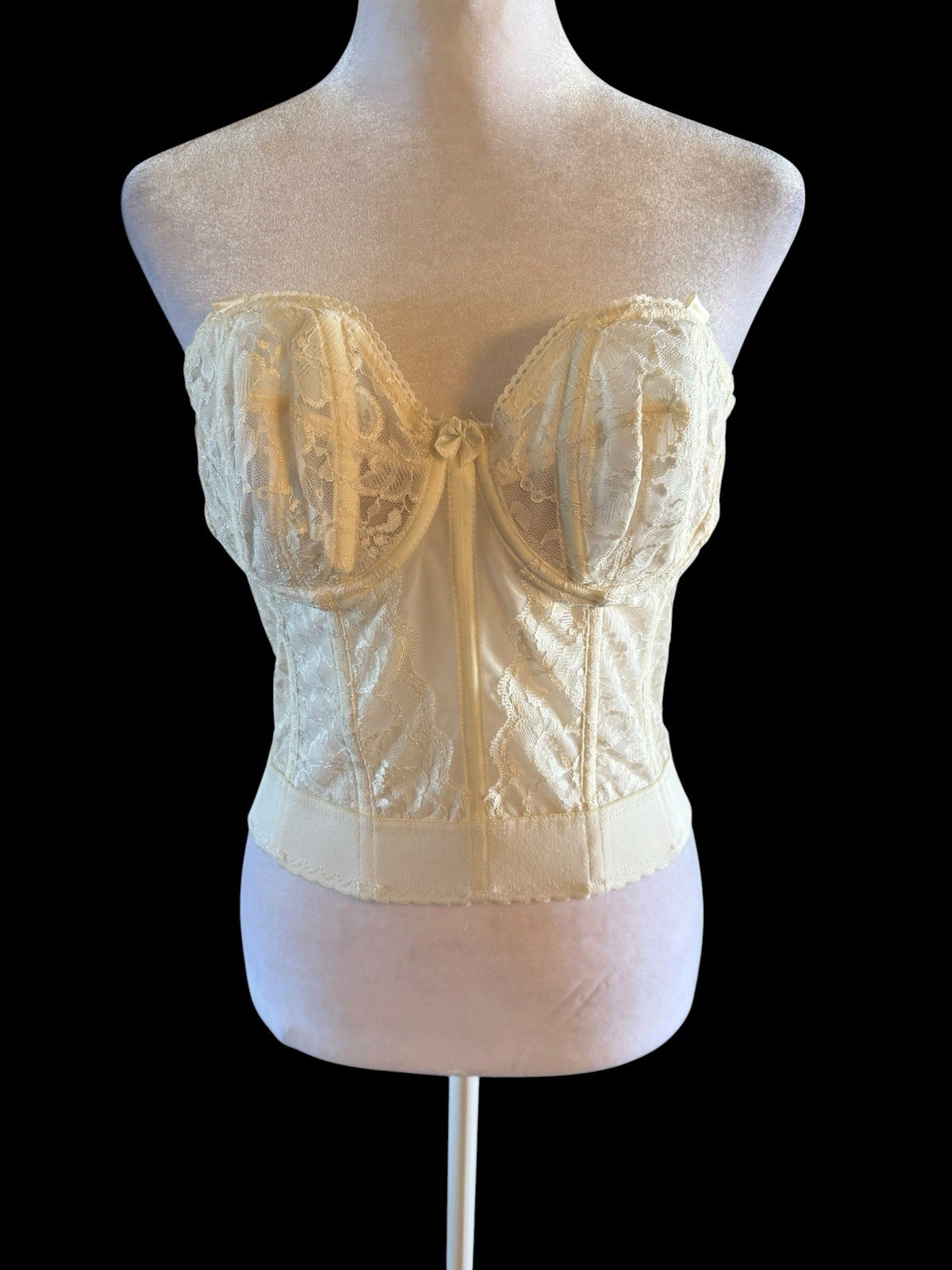 Goddess Long Line Bustier Ivory Bra Corset Cincher 34B Boned Pin Up Lingerie