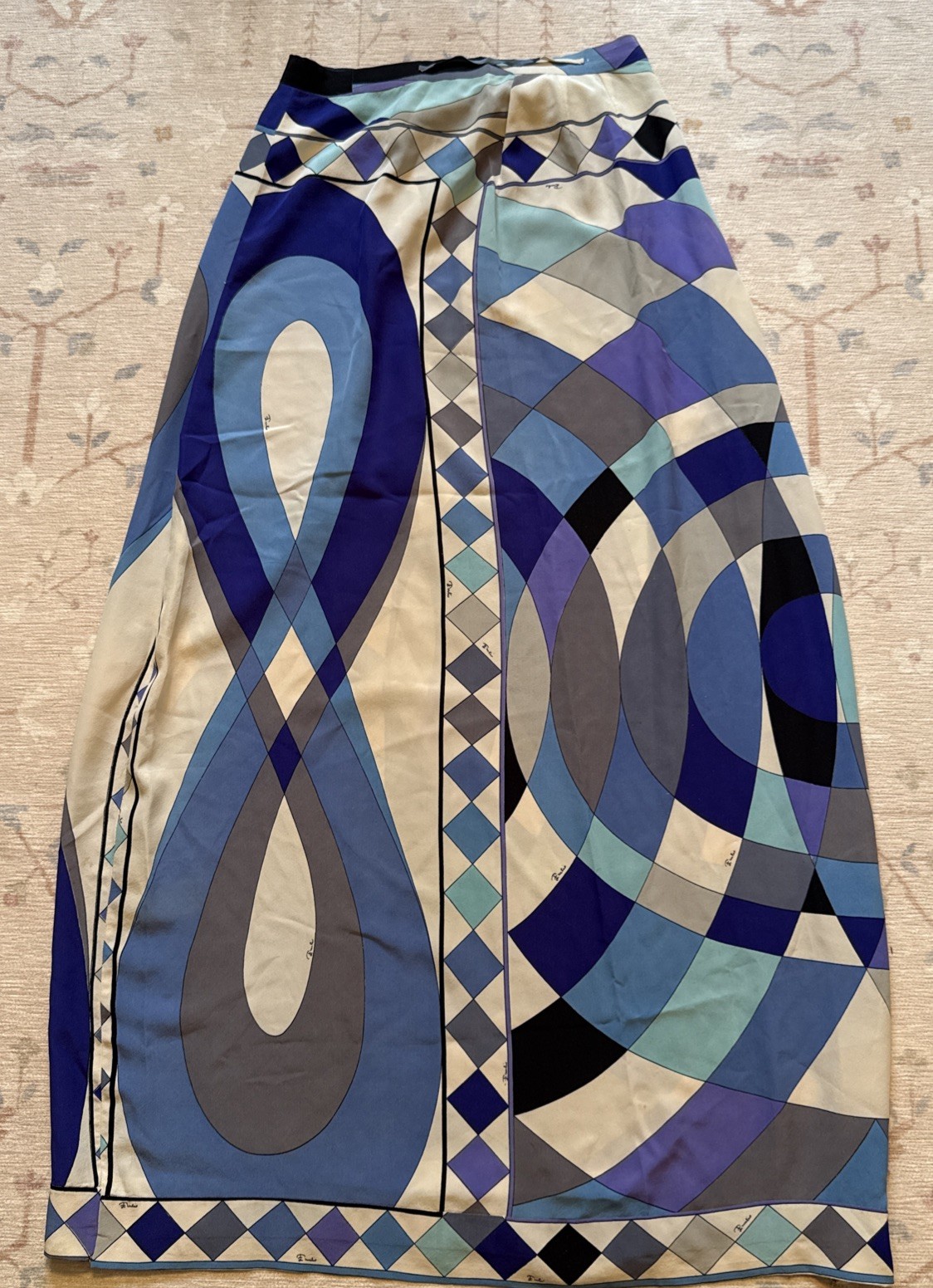 Vintage Emilio Pucci Silk Blend Maxi Skirt “Onde Wave” Pattern XS