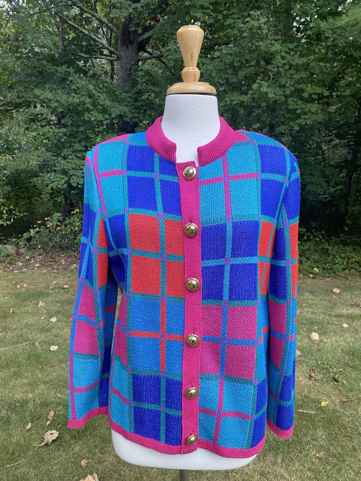 Vtg 80s Castlebrook Plaid Cardigan Sweater Size 14 Grandmacore Maximalism USA
