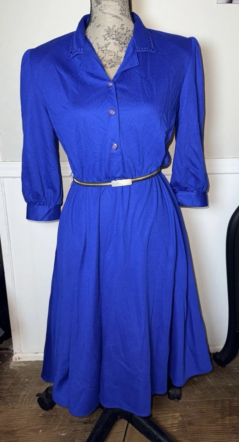 California Looks Collared Swing Mod Blue 60s Dress Size Medium Women’s Fashion