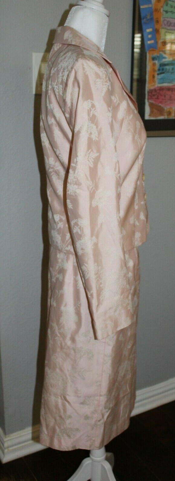 VTG NWT 90’s Barneys NY Floral Brocade Pink Cotton Silk Blazer Skirt Suit 8 10