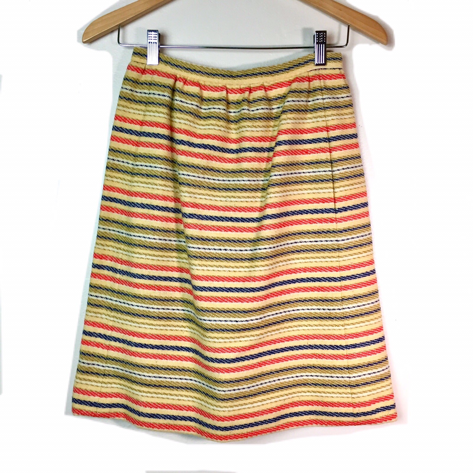 Majestic High Waist Pencil Skirt 1960’s Union Striped Wool Yellow Blue XS / 25