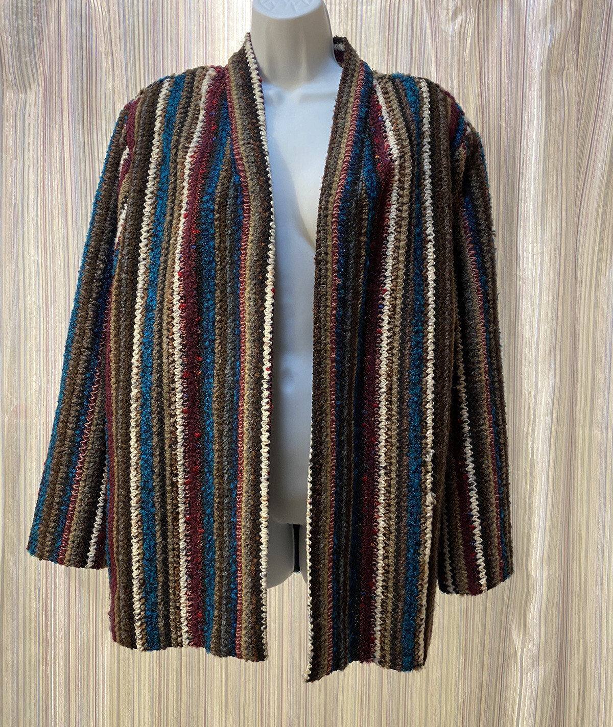 VTG Graff Californiawear Textured Stripe Cardigan Open Jacket Shoulder Pad 20