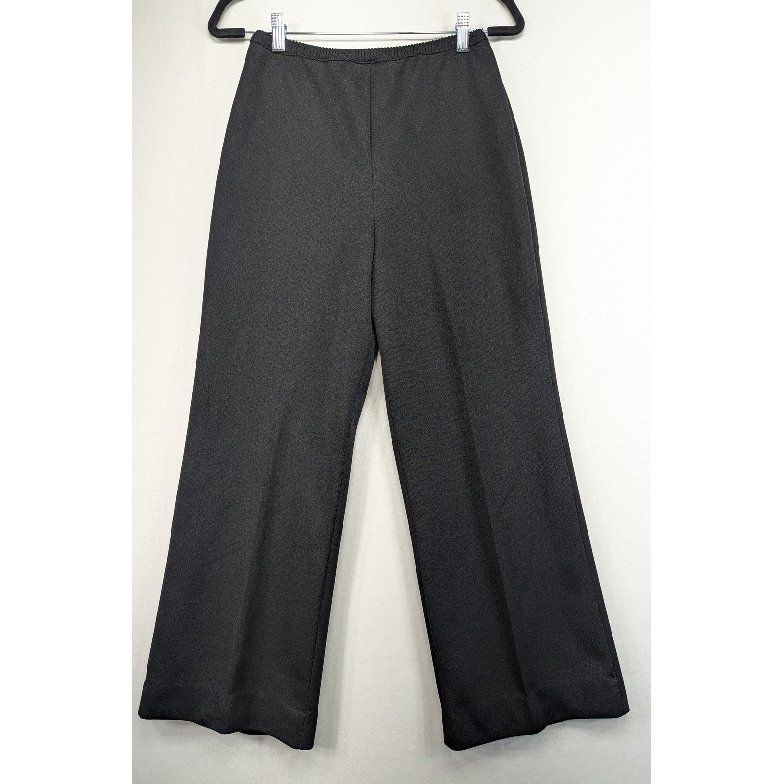 Vintage Black Wide Leg Trousers High Waist Elastic Pull On Pants Size 12 USA