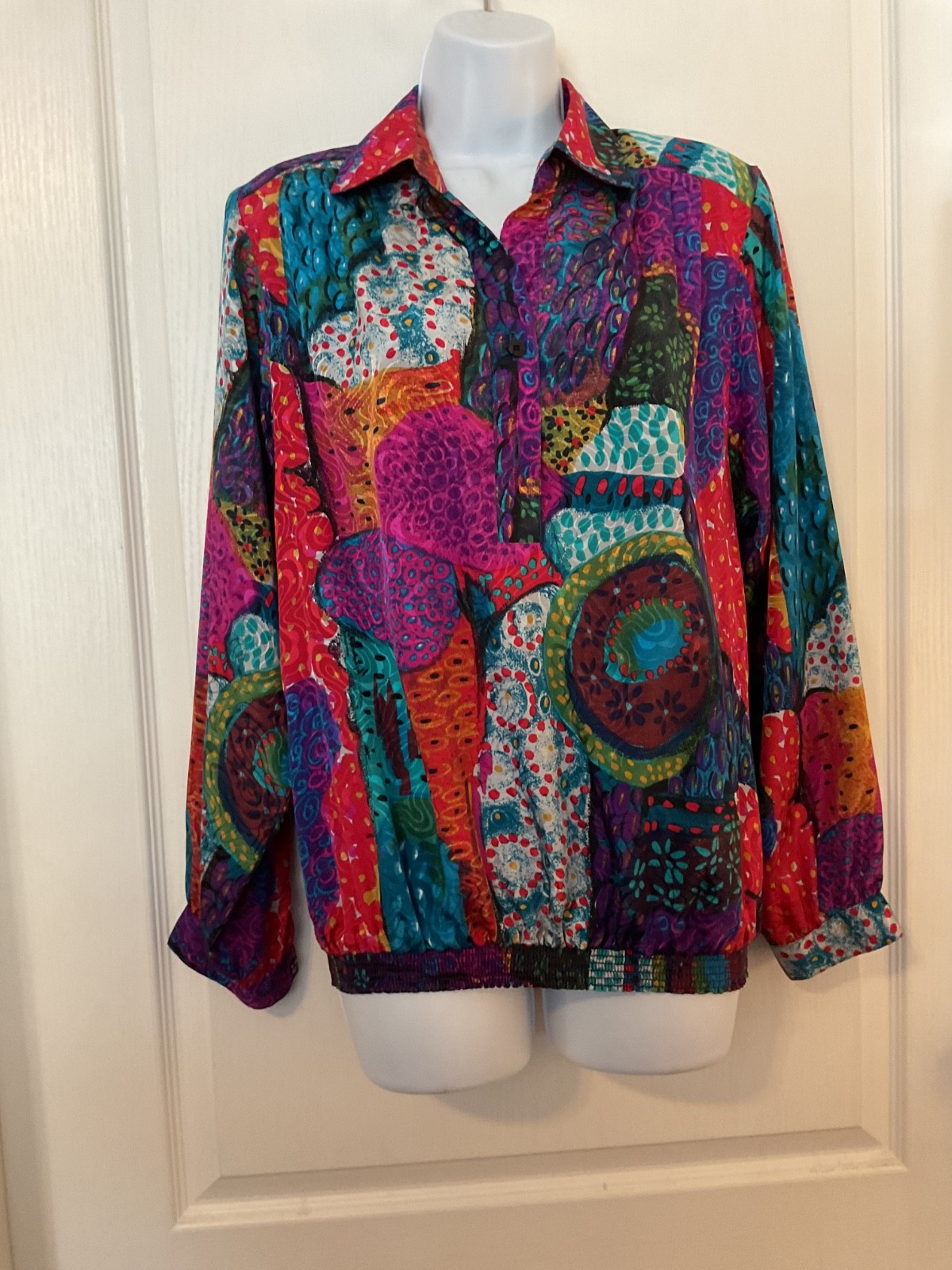 Vintage Da-Rue Of California Colorful Long Sleeve Elastic Waist Top Size 10 -B41