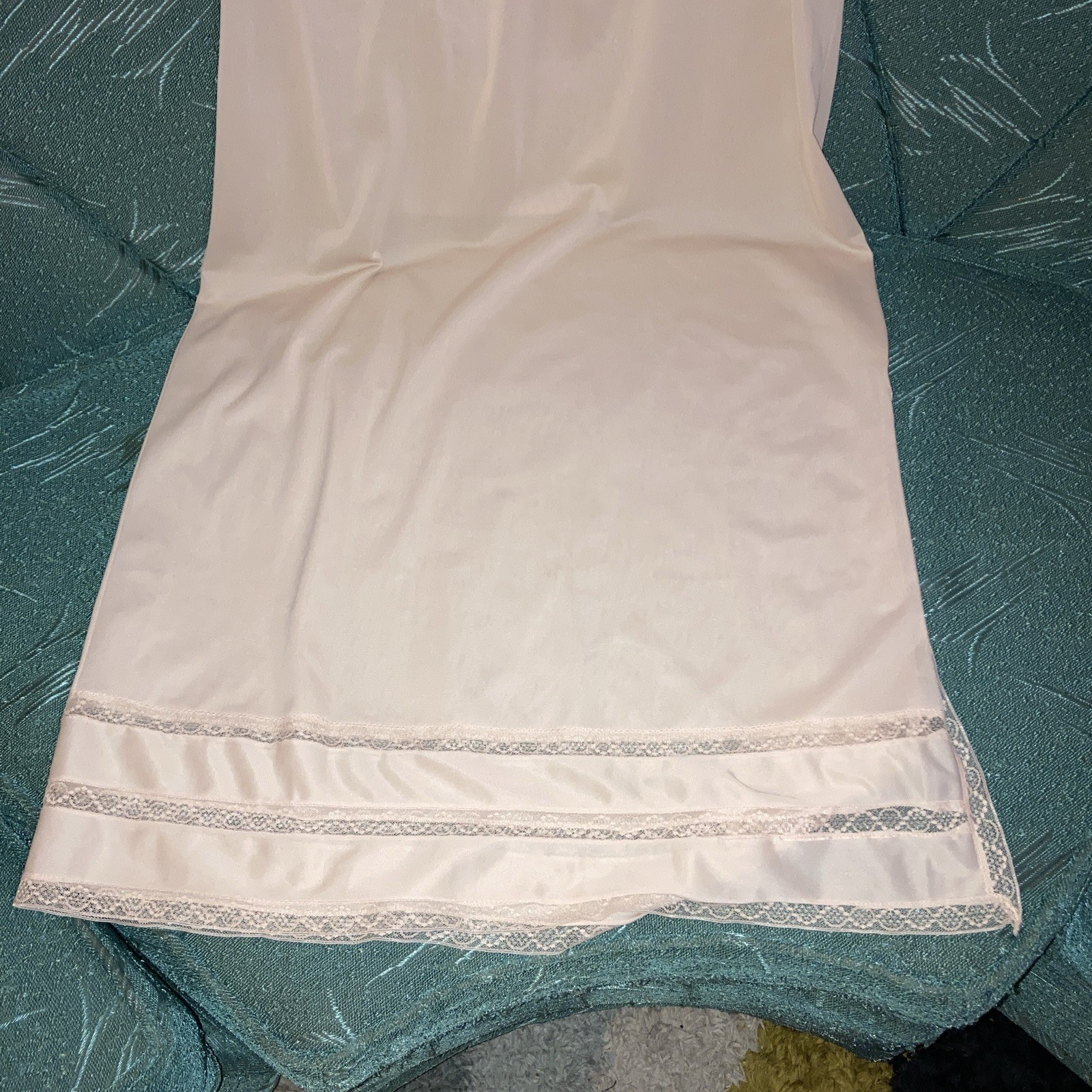 Vintage Gaymode Half Slip Skirt Long Small Lace Trim Slit Beige Tan Nude