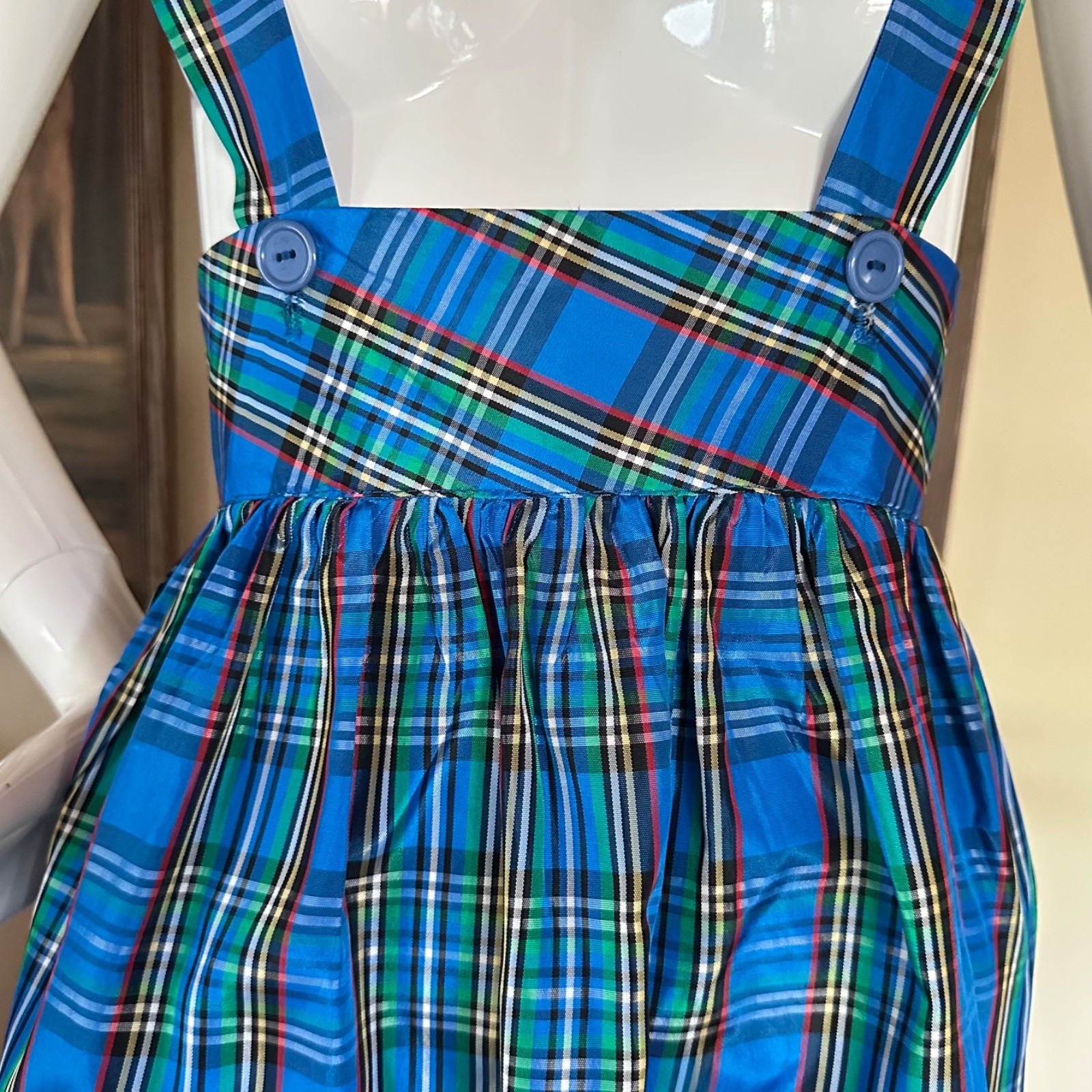 Vintage 1980s Preppy Punk School Uniform Plaid Suspender Jumper Skirt Dress S