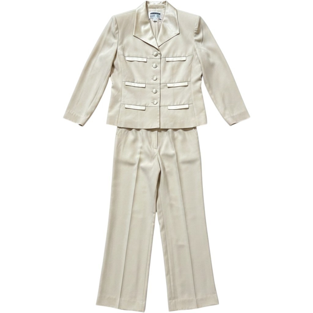 Lois Snyder DaniMax Women Suit sz 4P Vtg Pleated Biege Y2K Formal USA Gorpcore