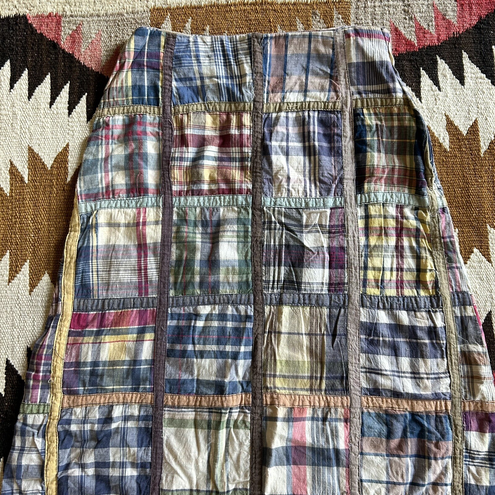 Vintage 1960s Madras Cloth Plaid Side Zip Skirt Sz 24 Waist