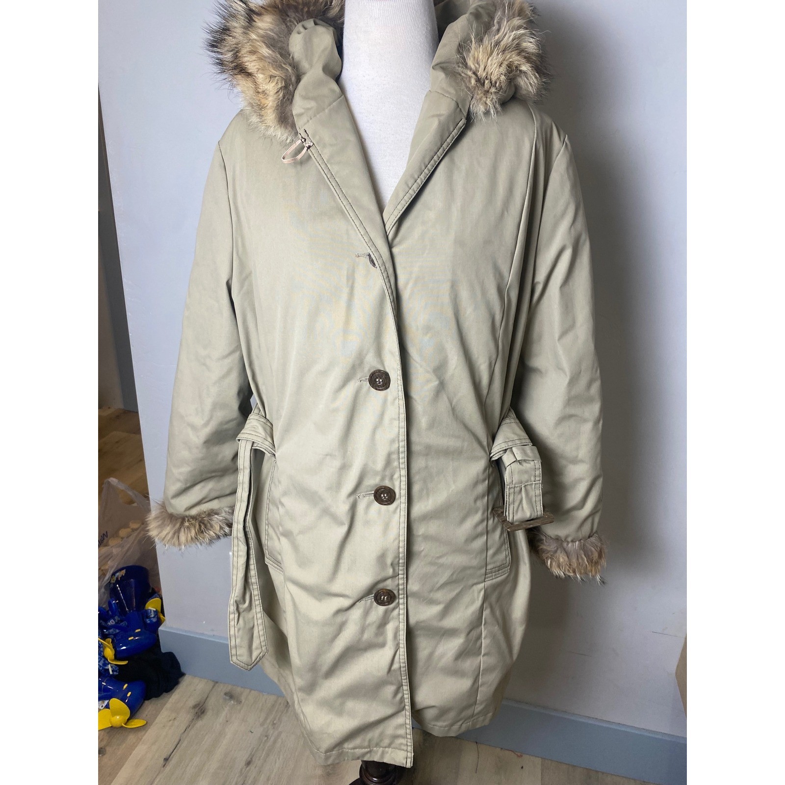 Vintage Eddie Bauer Expedition Outfitters Goose Down Down Parka Fur Trench Coat