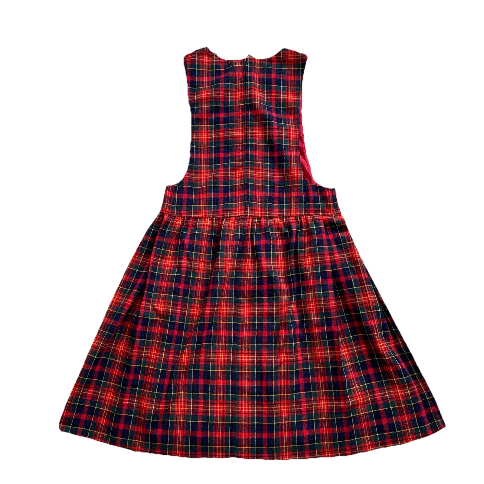 Vintage 70s Red Tartan Plaid Dress Sleeveless Medium Large Cottage