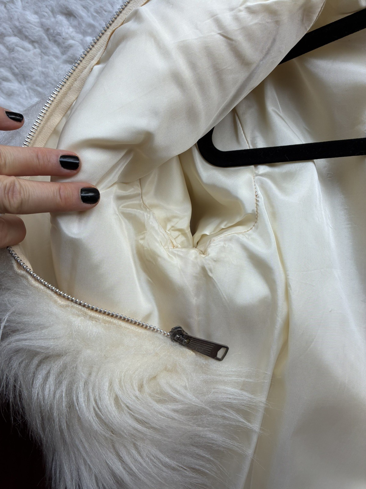 60s 70s Vtg Shaggy Faux Fur White Zip Up Crop Jacket Coat Mod Rocker Glam B34″