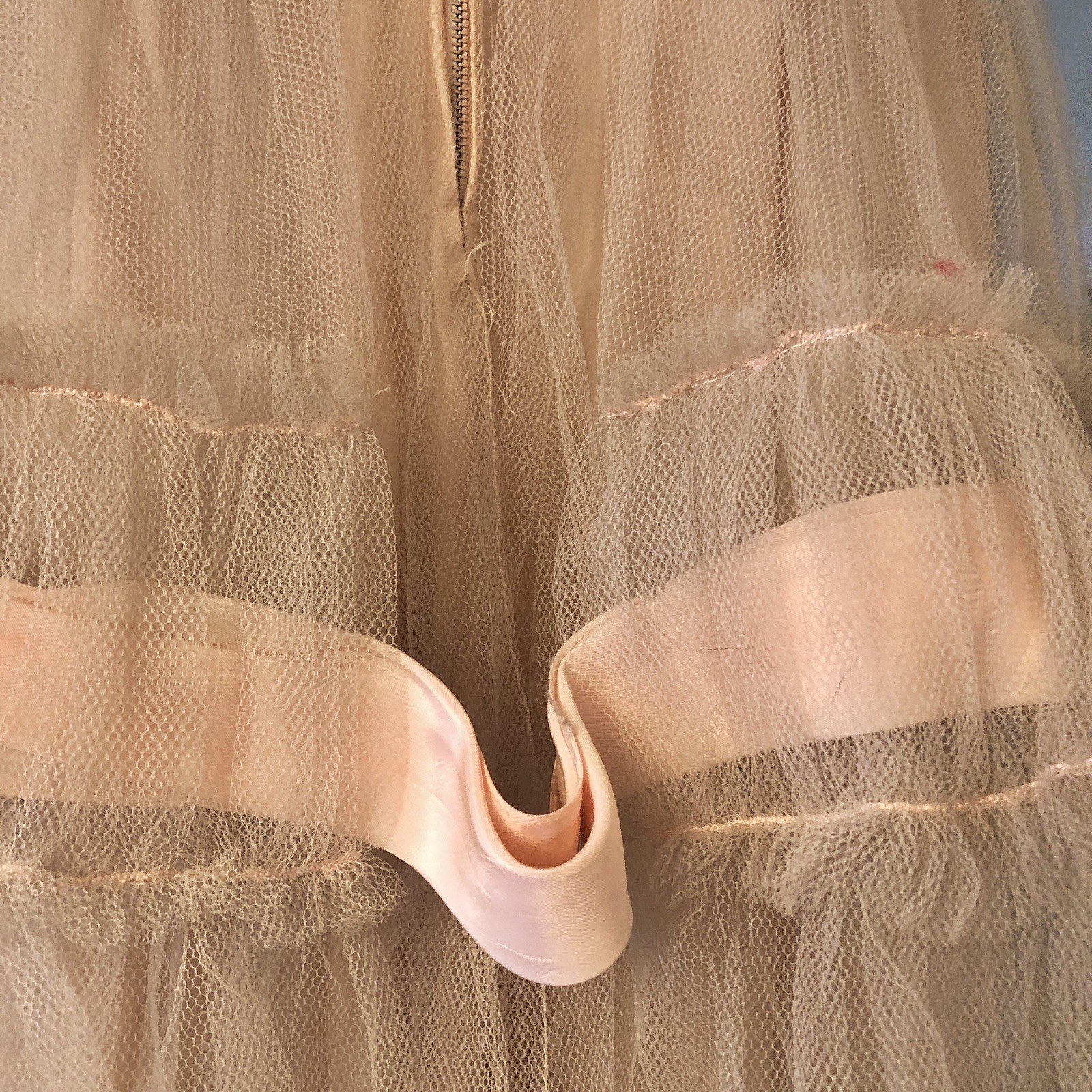 Vintage 50s Prom Party Dress XS Pink Acetate Tulle Net Overlay Sweetheart Read