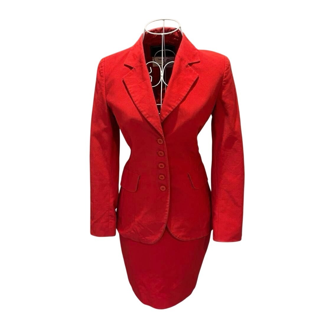 Vintage Fendi 365 Red Textured Piqué Blazer and Skirt Suit Set Size IT 38