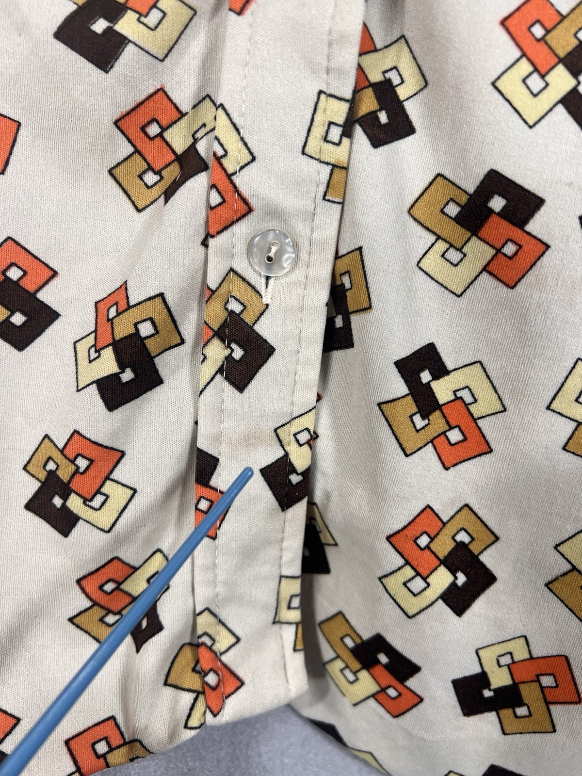 Tarri Vintage Polyester Button up Long Sleeve M Geometric Print Brown Orange