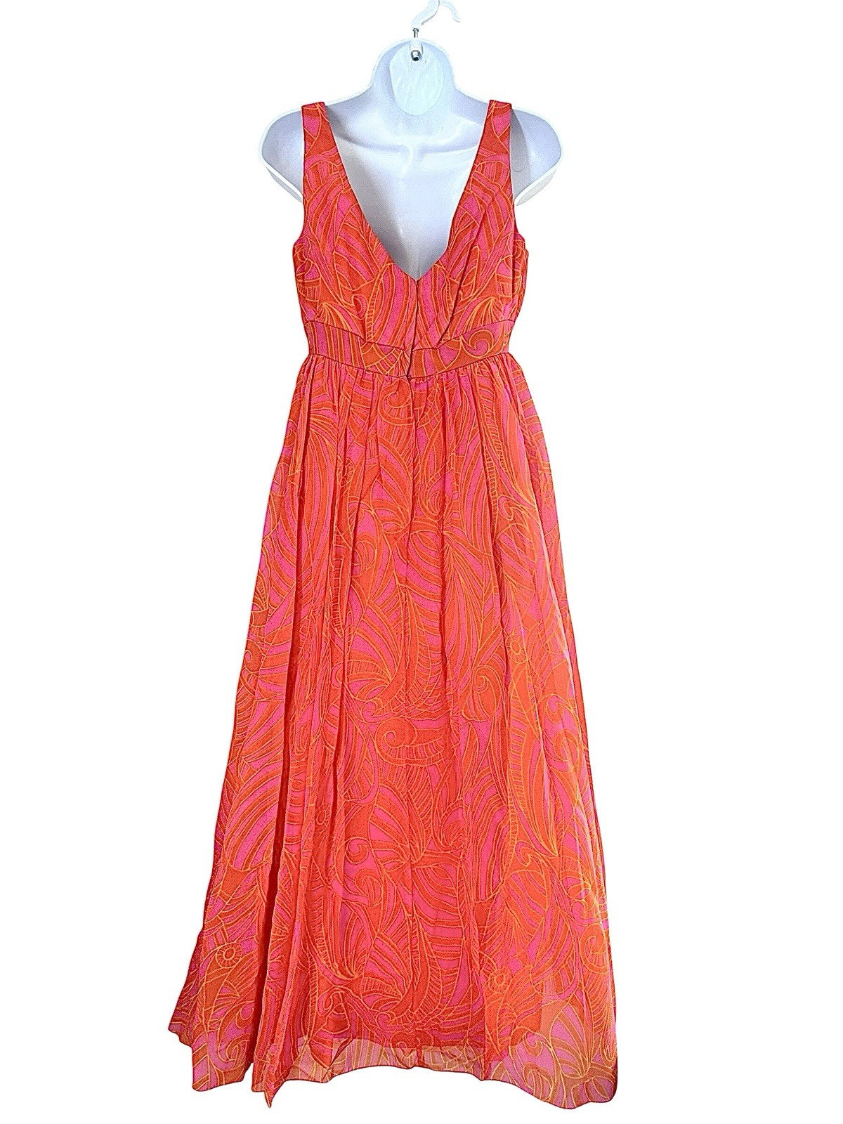 Vintage 60s Pavilion for I. Magnin Bright Pink Orange Patterned Maxi Gown