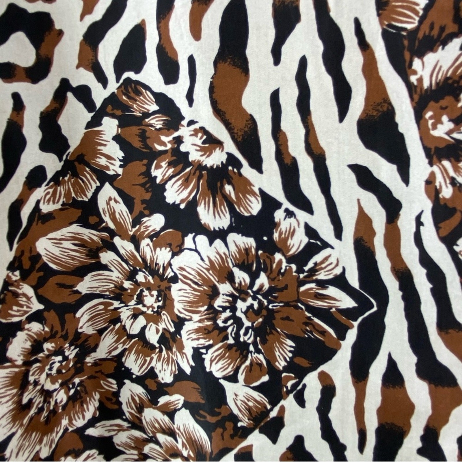 Vintage 100% Silk Floral Animal Print Shirt Blouse Size 1X Short Sleeves