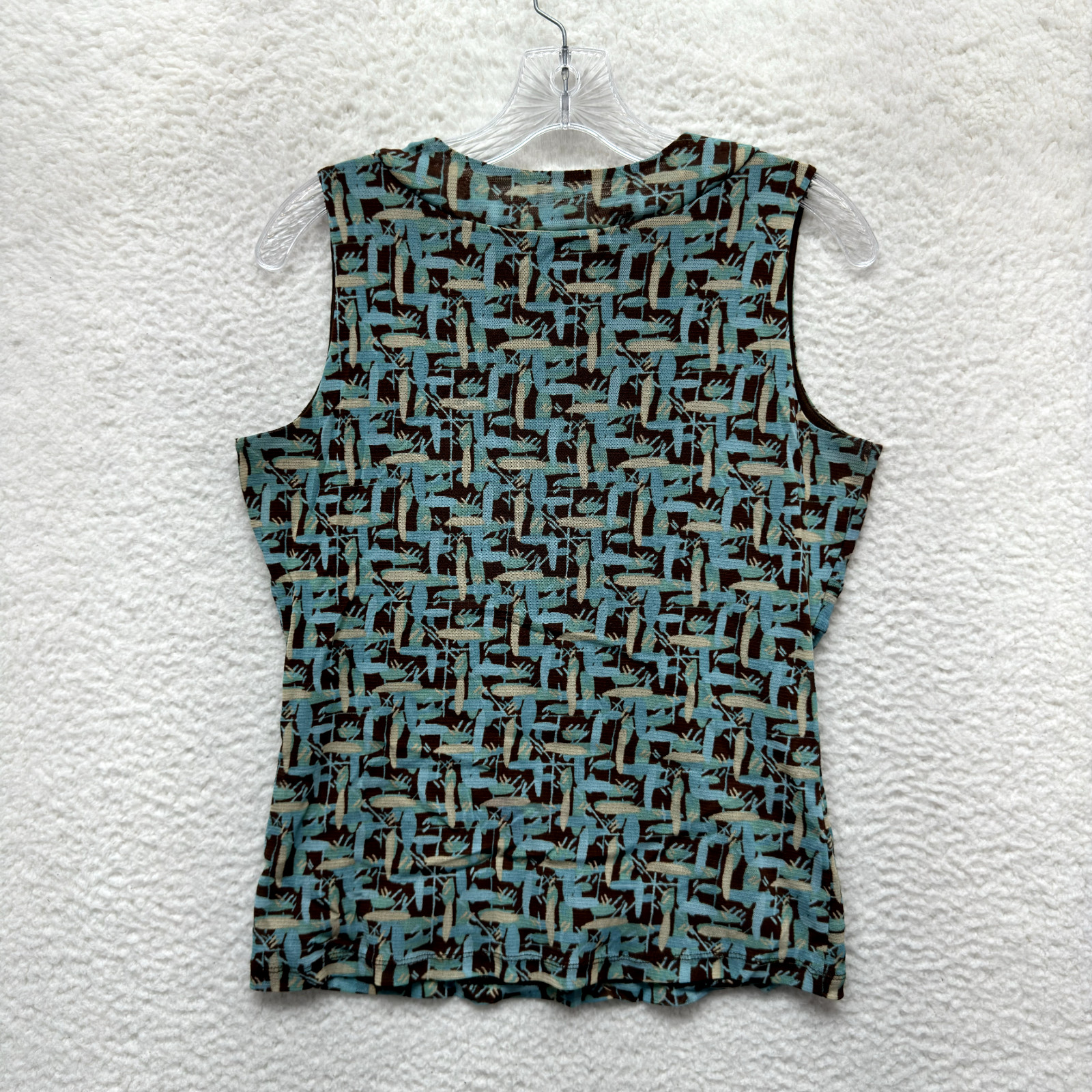 Y2K Vintage Mesh Top Medium Brown Blue Pattern Corpcore Office Corporate
