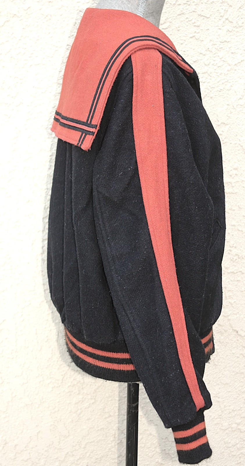 Vtg Butwin Lettermans Jacket Wool Black & Orange Sailor Collar Sz M? check meas.