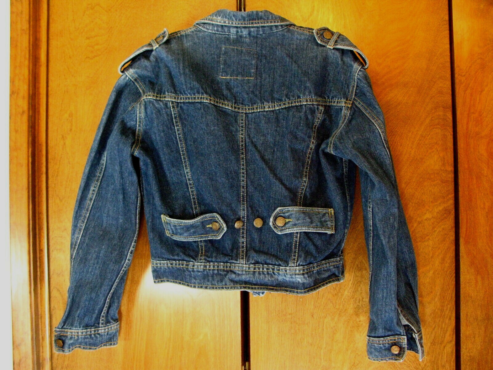 Vintage Womens New York Girl Denim Jeans Jacket Dark Blue Wash Sz Med Mexico