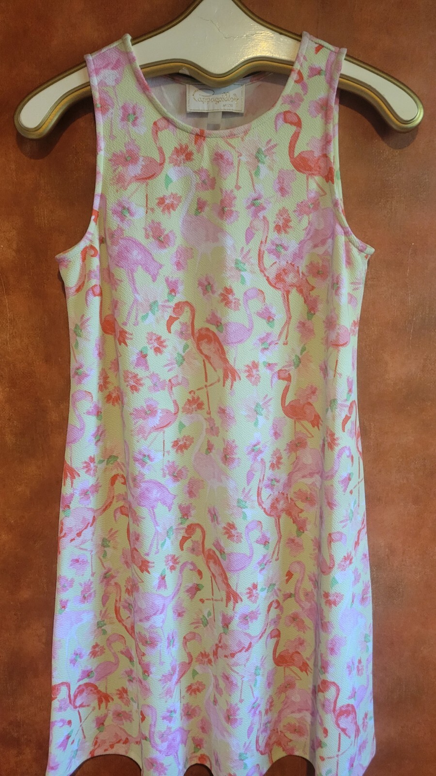 Vintage Cappagallo Pink Flamingo Yellow Swing Dress S Floridian Sundress