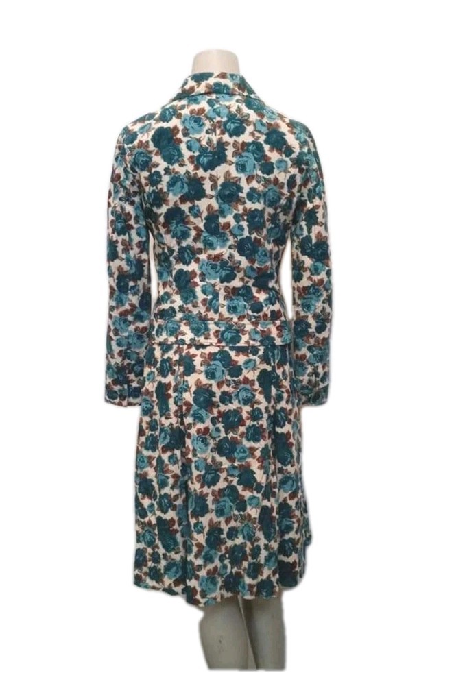 VTG Japan Women’s Large Shirt Jacket Skirt Set Blue Floral Lined Fine Corduroy