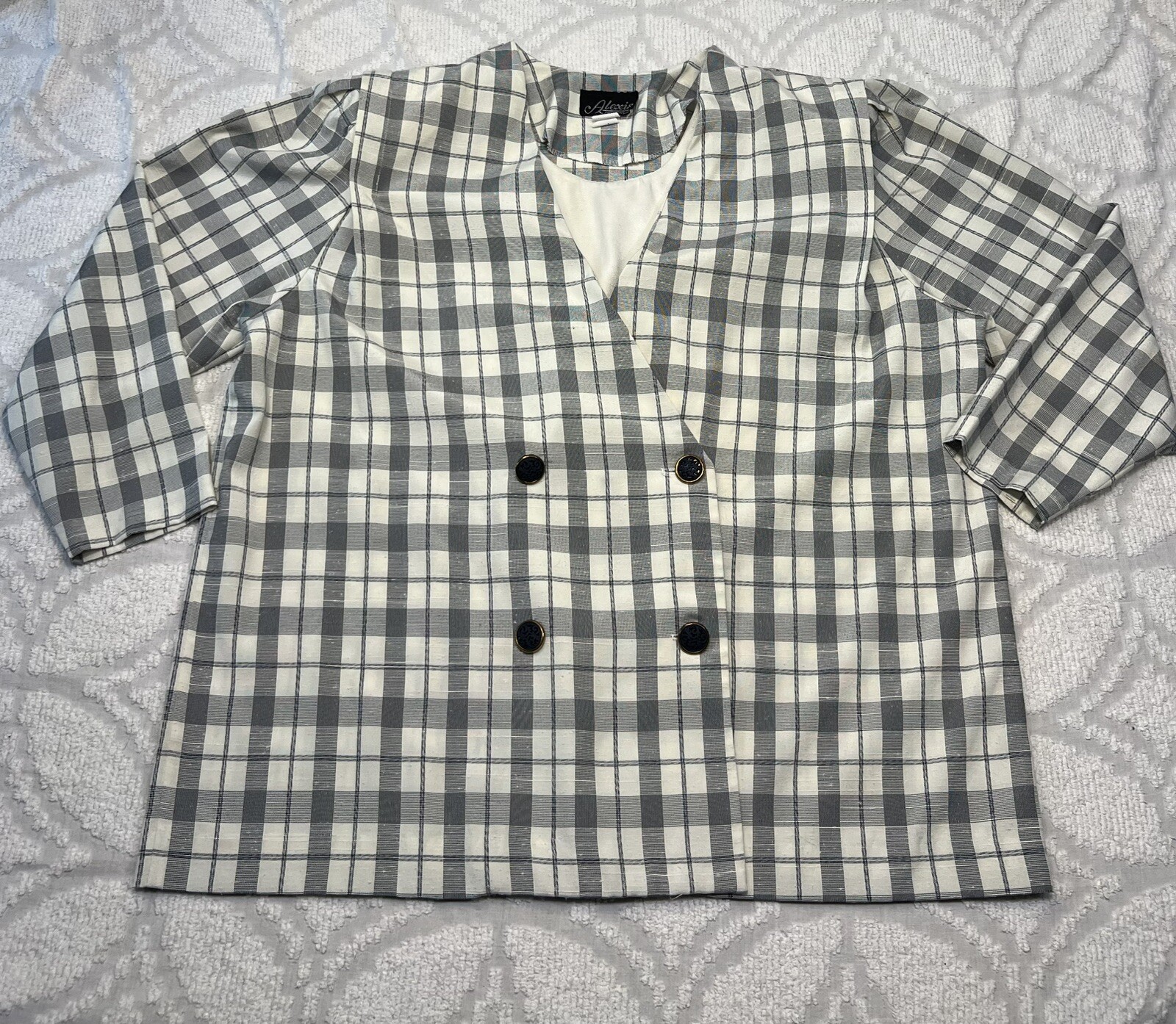 Vtg Alexis Fashions Blazer Women Sz 22WP Mock Shirt USA Plaid Double Breast