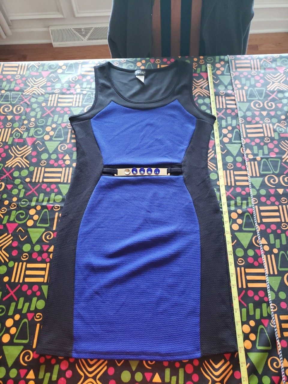 Solar Collection USA Women’s Black/Blue Mini Dress Size L Cut#186 Style SBD269A