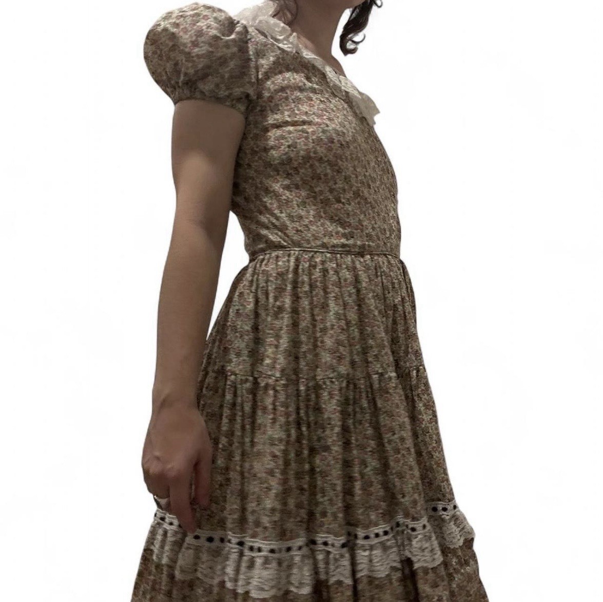 vintage 70s floral babydoll dress with lace trim