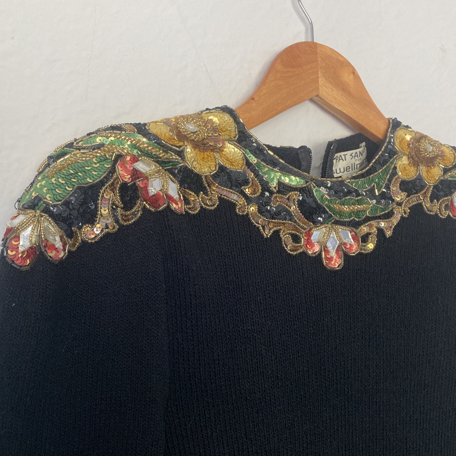 Vintage Pat Sandler Wellmore SZ 8 Beaded Black Santana Knit Dress Neiman Marcus