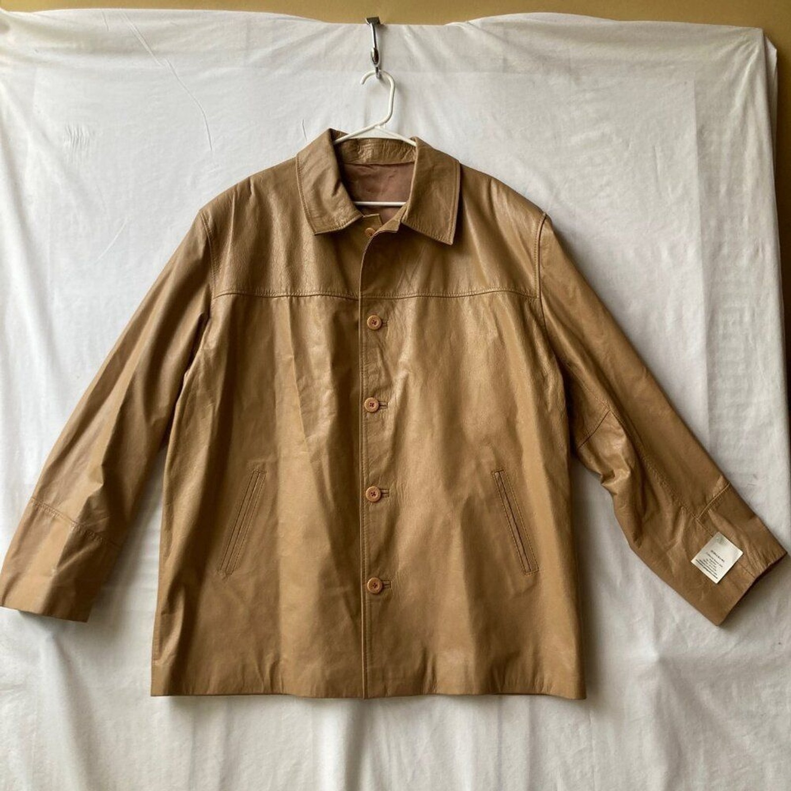 Vintage Womens Camel Beige Genuine Leather Jacket Size XXL 2X 90s Argentina NWT