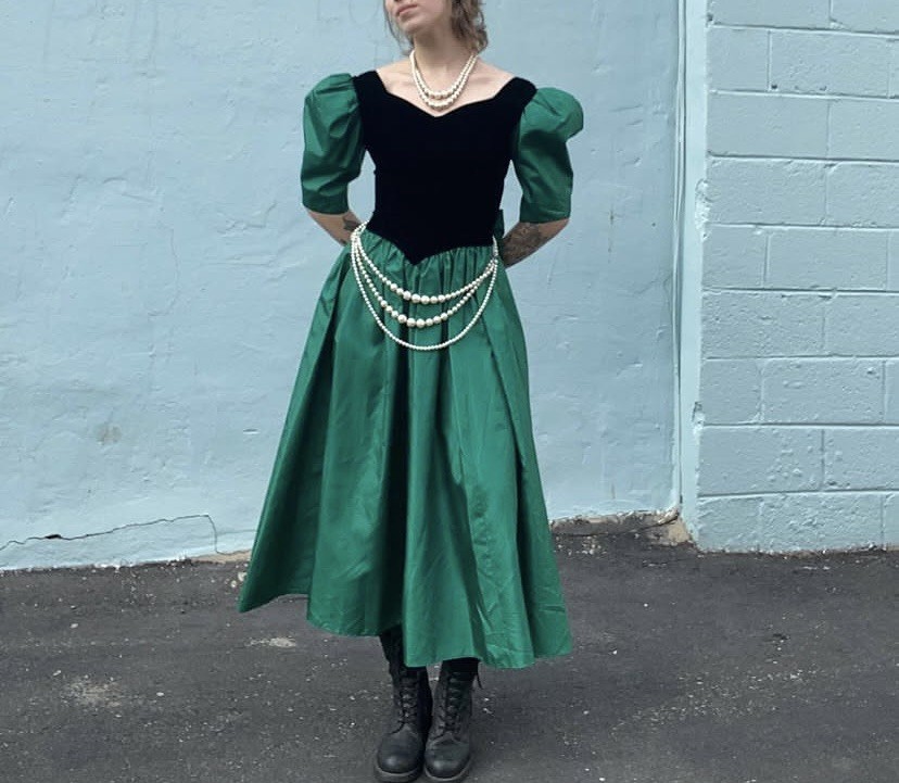 80s Taffeta Prom Dress whimsical fairycore cottagecore goth Victorian coquette
