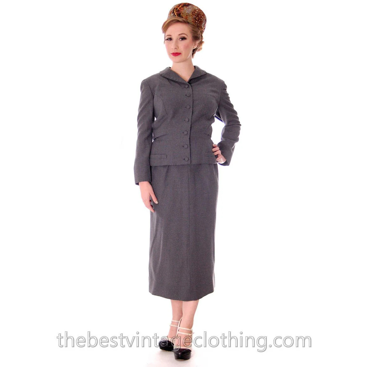 Jablow Suit Vintage 1950s Gray Womens Wool Damaged Costume 40-27-41 Secretary