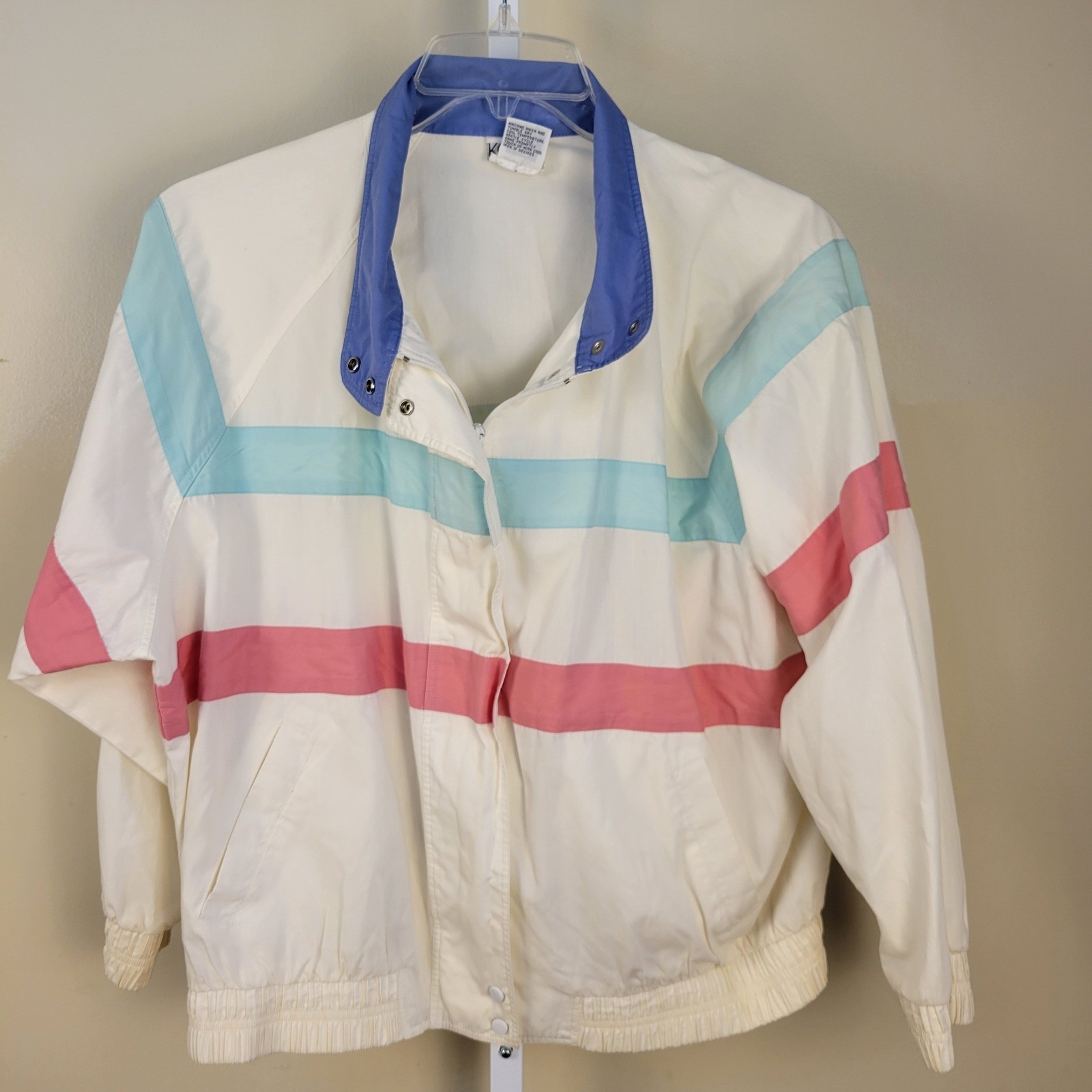 Koret Francisca Vintage 80s Colorblock Windbreaker Jacket White Pink Blue Size M