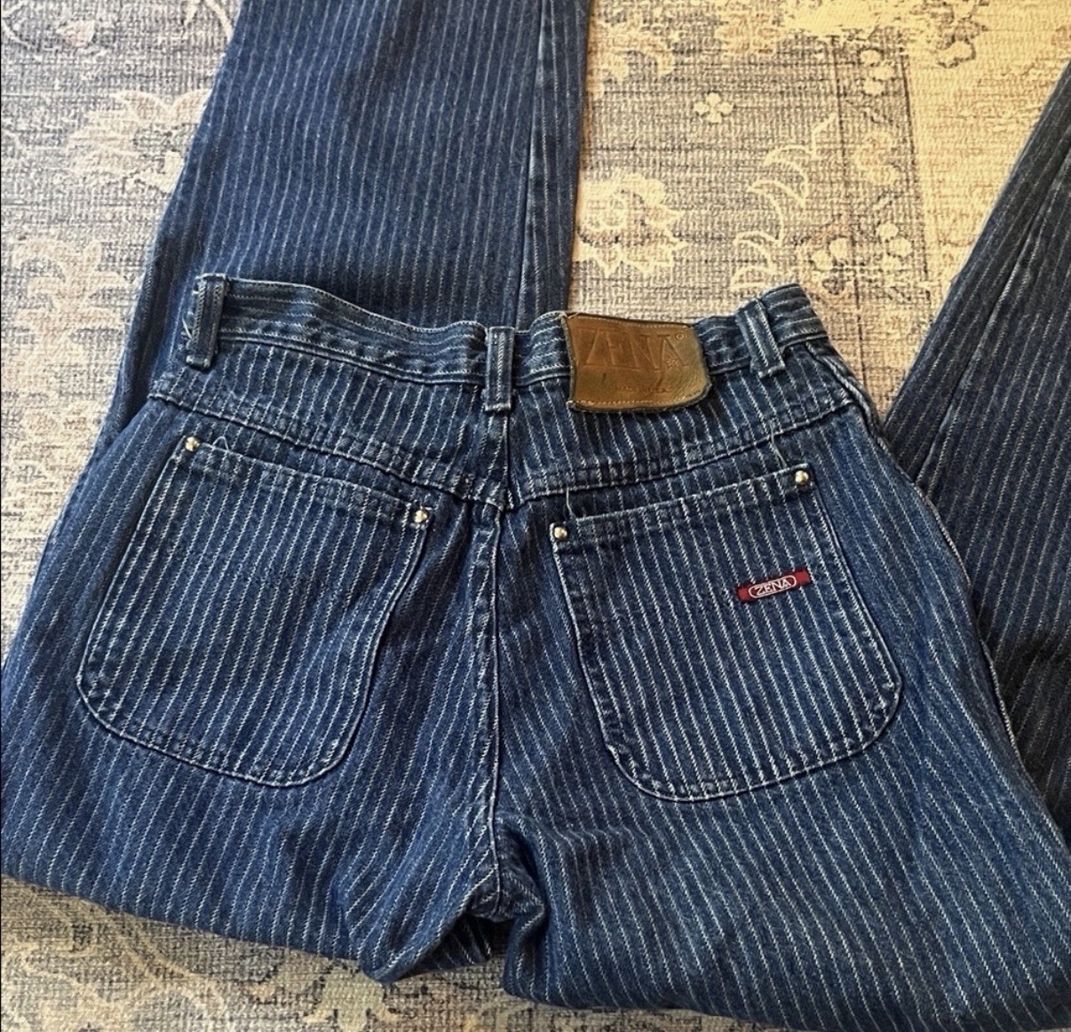 ZENA Vintage Blue White Striped Denim Jeans for Women