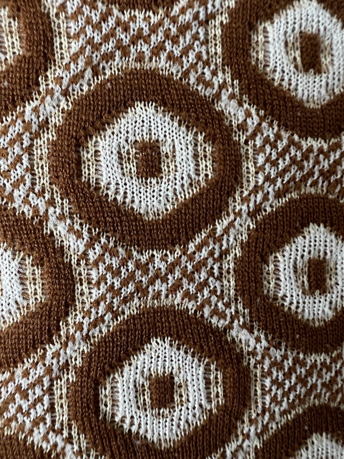 Vtg 60s Mod Shift Dress Brown Geometric Knit Hourglass MCM Medium Large GoGo