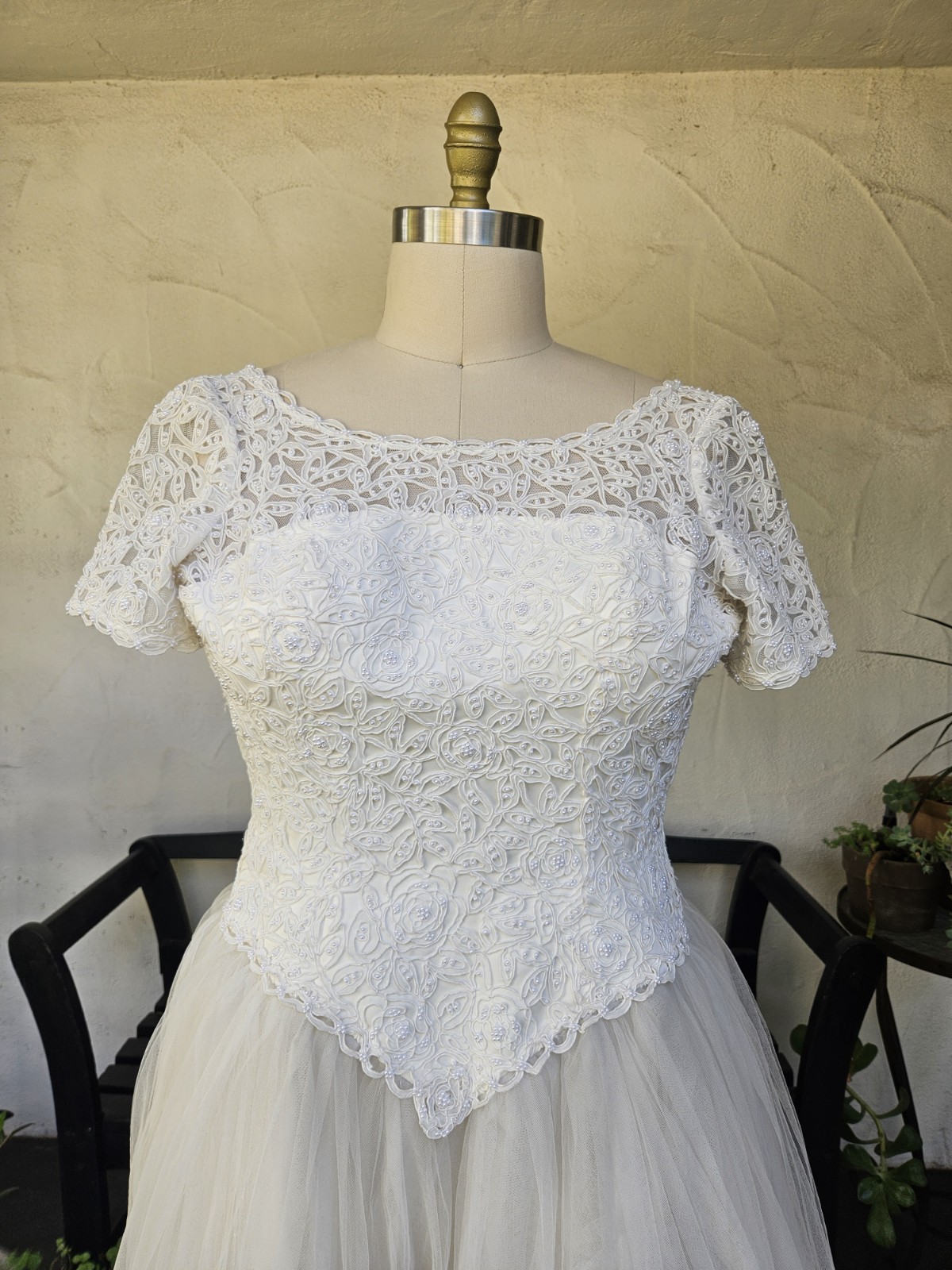 Vintage 90s-y2k Wedding Dress Ballgown Tulle Plus Size 16/18 Sleeves Lace Bridal