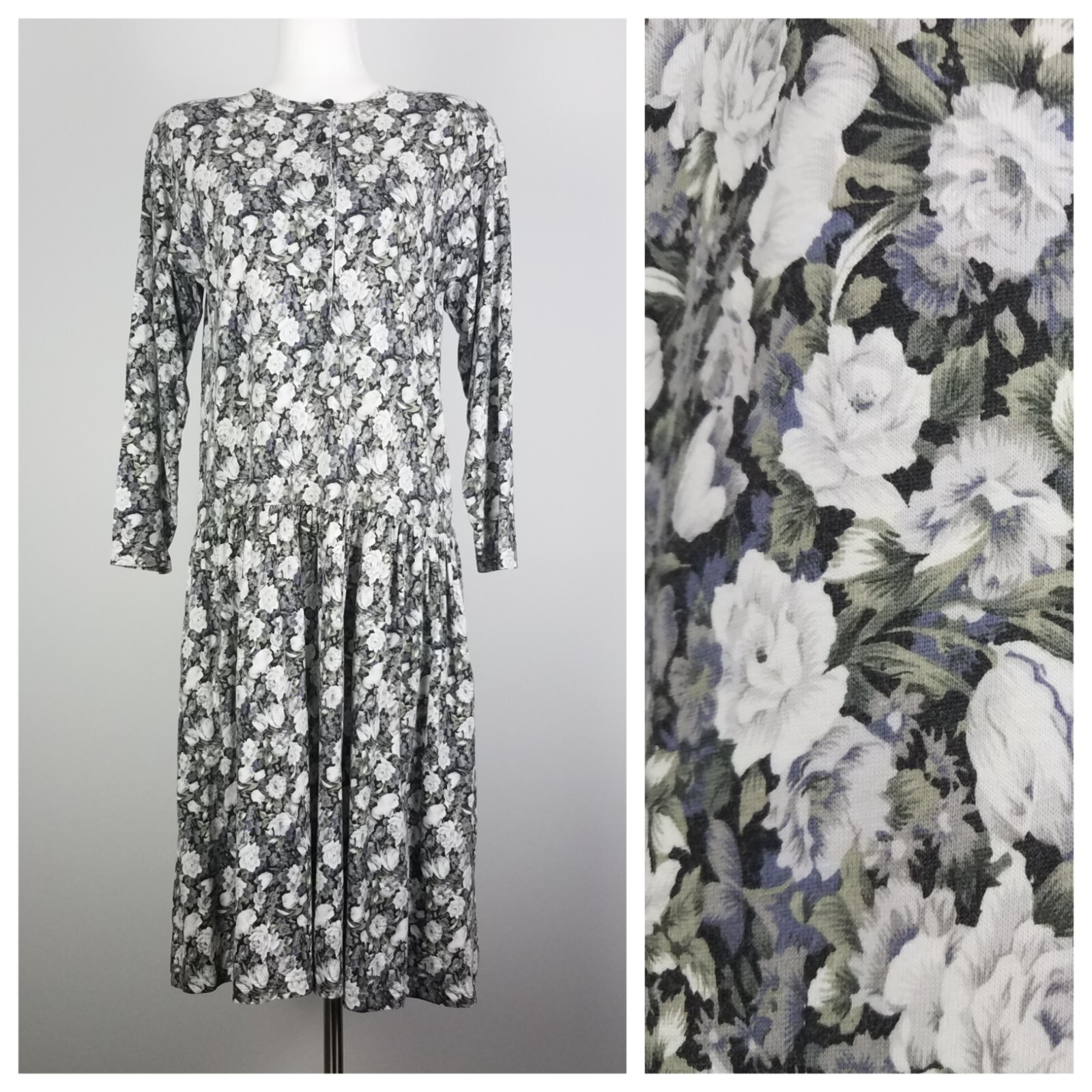 90’s Vintage Floral Cotton Henley Dress by Liz & Co. Women’s Small Size 4 Size 6