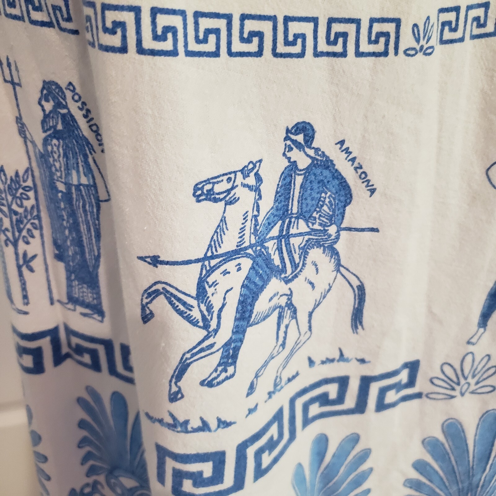 Vtg 1970s Greek Greece Novelty Wrap Skirt Blue White Cotton Size Medium